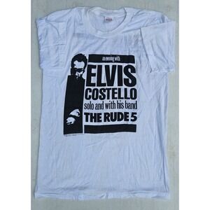 Elvis Costello Concert Tour White L T-Shirt Solo & with The Rude 5 Vintage 1989